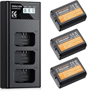 K&F Concept NP-FW50 Battery 3-Pack and Triple Battery Charger for Sony ZV-E10, A7, A6400, A7II, A7RII, A7SII, A7S, A7S2, A7R, A7R2, A5000,A6000, A6500, A6300, NEX-3, NEX-5 Cameras