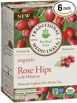 Traditional Medicinals Organic Rose Hips with Hibiscus Tea, 16 Tea Bags (Pack of 6)