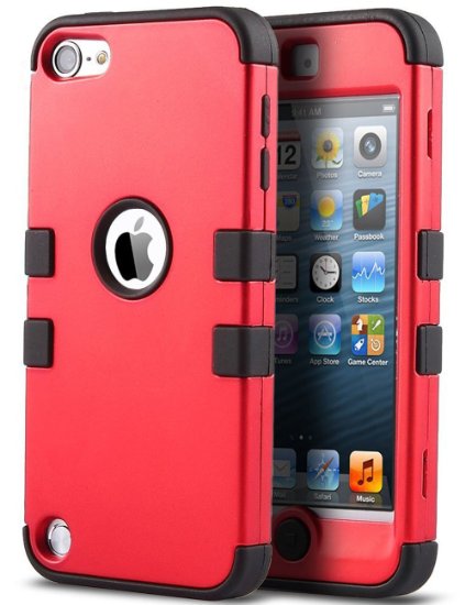 iPod Touch 6 Case,iPod 6 Cases,6th Case,ULAK [Colorful Series] 3-Piece Style Hybrid Silicon Hard Case Cover for Apple iPod Touch 5 6th Generation_2015 Realeased (Red/Black)