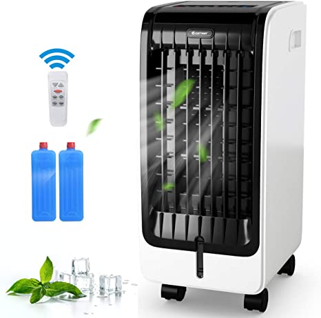 COSTWAY Evaporative Cooler, 4-in-1 Portable Cooling, Fan, Humidifier and Anion, with 3 Modes and 3 Speeds, 8H Timer, Electric Air Cooler with LCD Display and Remote, Built-in Handle for Home, Office