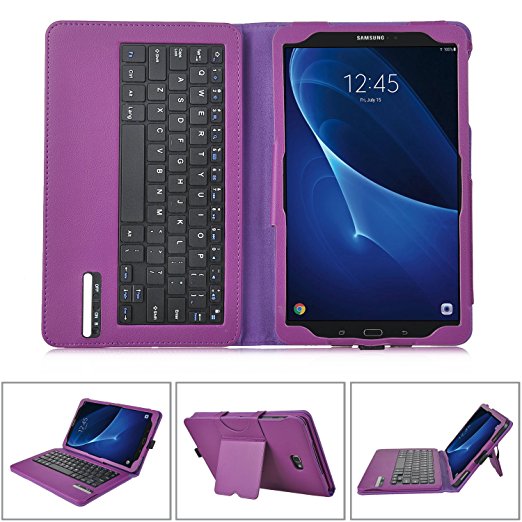 Galaxy Tab A 10.1 Keyboard case, KuGi ® Tab A 10.1 case -High quality Ultra-thin Detachable Bluetooth Keyboard Stand Portfolio Case for Samsung Galaxy Tab A 10.1 SM-T580N/SM-T585N tablet (Purple)