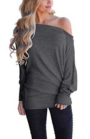 LACOZY Women's Off Shoulder Long Sleeve Oversized Pullover Sweater Knit Jumper Loose Tunic Tops