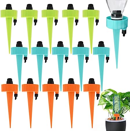 FineGood 15 Set Self Watering Spikes, Plant Watering Spikes Automatic Plant Watering System for Potted Plants Home and Vacation Plant Watering with Slow Release Control Valve Switch