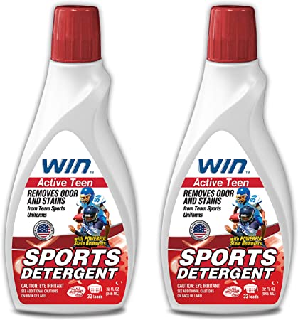 Win Sports Detergent - Active Teen (Red) 2 Bottles - Specially Formulated for Sweaty Workout Clothes - Removes Odor from Running Gym and Activewear Apparel and Football Hockey Uniforms