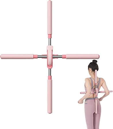 Meideli Yoga Sticks Training for Posture Corrector, Retractable Humpback Correction Stick Open Shoulders & Back, Yoga Sticks Stretching Tool for Child, Teenager, Adults Pink