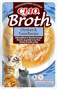 Ciao Broth by INABA Cat Treat - Chicken and Tuna - 12 Packs (480g total) / Moist Cat Treat, Delicious & Healthy Snack, Food Topper, Side Dish, Complement, Natural, Grain Free