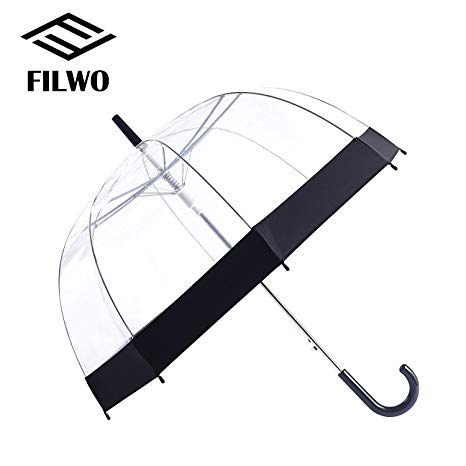 FILWO Clear Umbrella with Trim, Transparent Umbrella with Unobstructed View, Bubble Umbrella, Pop Up Umbrella, Dome Umbrella, Windproof Rainproof Golf Umbrella with Easy Grip Handle for Kids