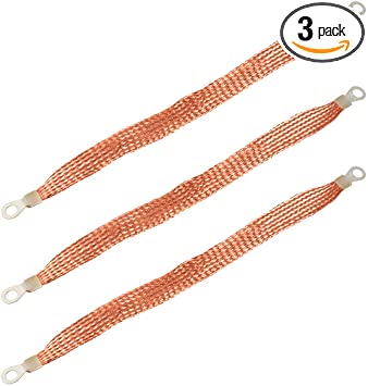 QWORK 11.4" Universal Automotive Heavy Duty Engine Braided Copper Ground Strap 3 PCS