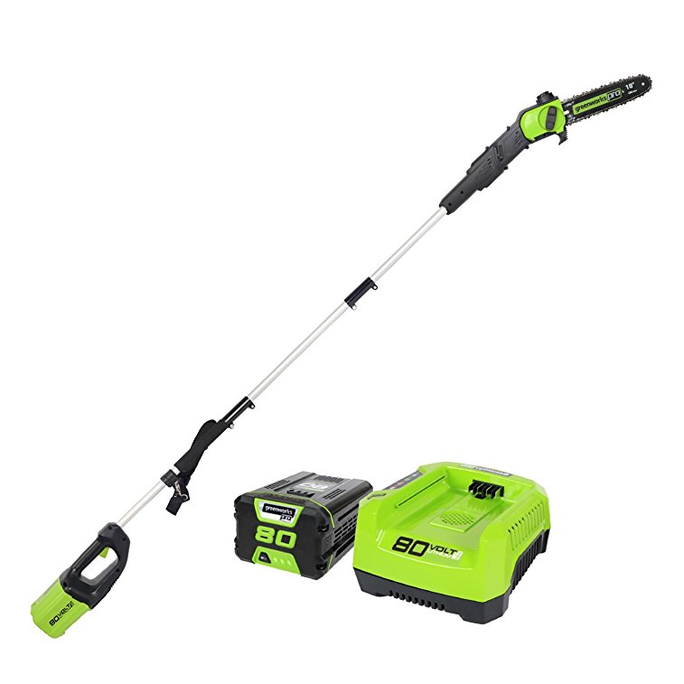 GreenWorks Pro PS80L210 80V 10-Inch Cordless Pole Saw, 2Ah Battery and Charger Included