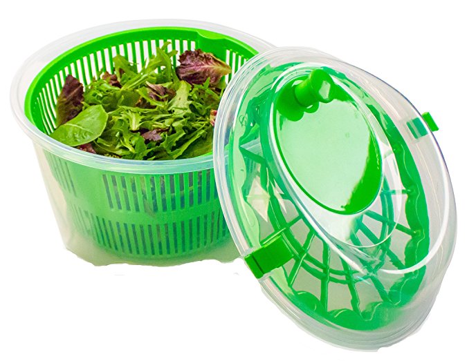 Green Manual 5 Quart Salad Spinner and Keeper for Drying Lettuce & Vegetables, BPA-Free Dishwasher Safe