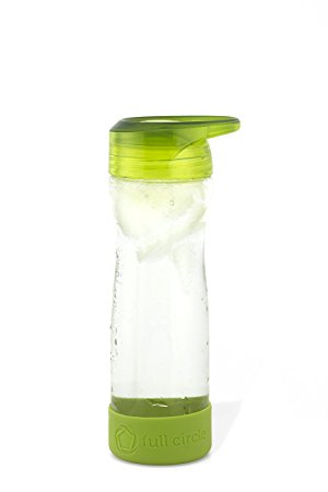 Full Circle Hydrate Mate glass travel water bottle, 16-Ounce, Lime Green