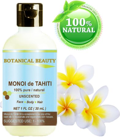 MONOI DE TAHITI Oil 100% Pure / Natural. Cold Pressed / Undiluted / Virgin / Unscented /Polynesia Original Guarantee. For Face, Hair and Body. (1 fl.oz.- 30 ml) by Botanical Beauty