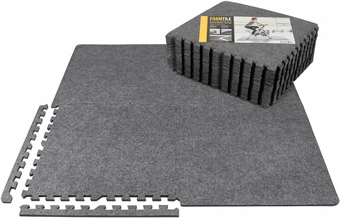 WF Athletic Supply Carpet Top EVA Foam Floor Tiles, Carpet Texture Surface Puzzle Interlocking Mats for Home Gym, Kids Room & Living Room; 24-inch x 24-inch x 12-mm per Tile