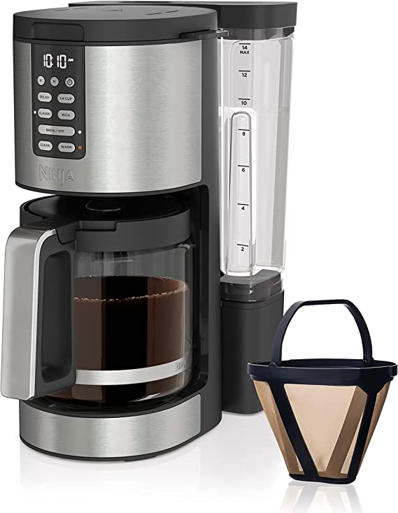 Ninja DCM201 XL 14 Cup Coffee Maker PRO with 14-Cup Glass Carafe & Permanent Filter, 2 Brew Styles Classic & Rich, and 4 Programs Small Batch, Delay Brew, Freshness Timer & Keep Warm, Stainless Steel