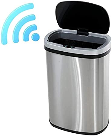 13 Gallon Touch Free Automatic Stainless Steel Trash Can Garbage Can Metal Trash Bin with Lid for Kitchen Living Room Office Bathroom, Electronic Touchless Motion Sensor Automatic Trash Can Silver