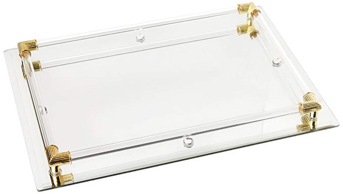 American Atelier Mirror Vanity Tray with Gold Corner Accents, 12 by 9 Inches