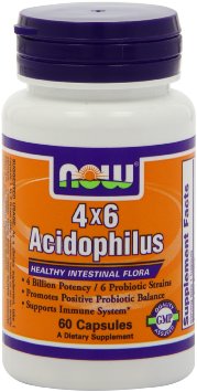 Now Foods 4 X 6 Acidophilus, (4 Billion Potency, 6 Probiotic Strains),  60 Capsules