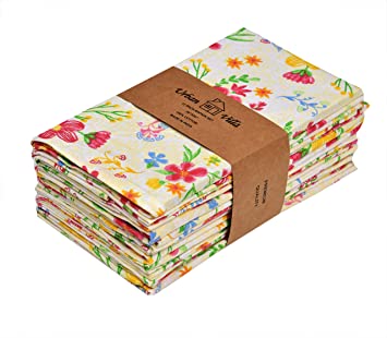 Urban Villa,Floral Print,Premium Quality,Dinner Napkins, 100% Cotton, Set of 12, Size 20X20 Inch, Multi Color Over sized Cloth Napkins with Mitered Corners, Ultra Soft, Durable Hotel Quality