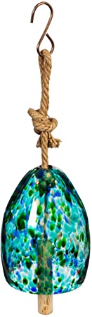 Evergreen Garden Beautiful Summer Turquoise Art Glass Speckle Decorative Bell Chime - 6 x 6 x 8 Inches Fade and Weather Resistant Outdoor Decoration for Homes, Yards and Gardens