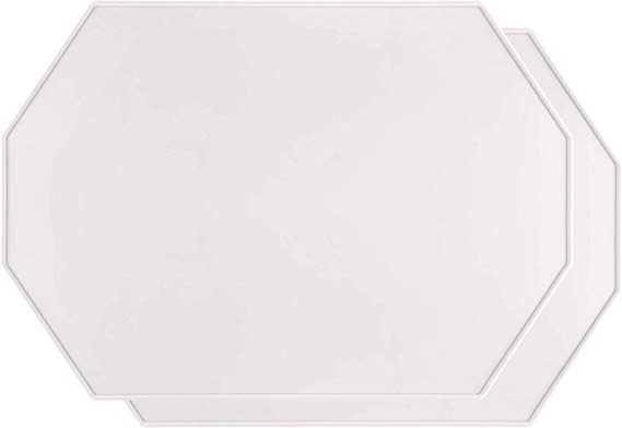 Lazy K Silicone Placemats - Octagon with Raised Edges - Non Slip Waterproof - Simple Modern Design - Heat-Resistant Kitchen Table Mats - White (Set of 2)