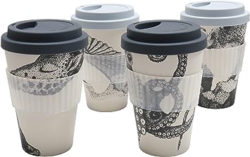 Chef Craft Eco Bamboo Fiber Travel Mug, 16 Ounce 4 Piece Set, Natural