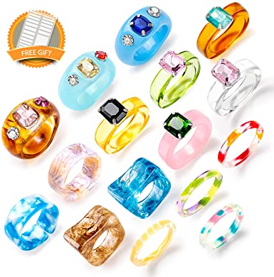 Sobly Resin Acrylic Ring for Women Teen Girls, Chunky Rings Colorful,Plastic Rings,Vintage Stacking Rings,Cute Square Transparent Rings,Trendy Jewelry
