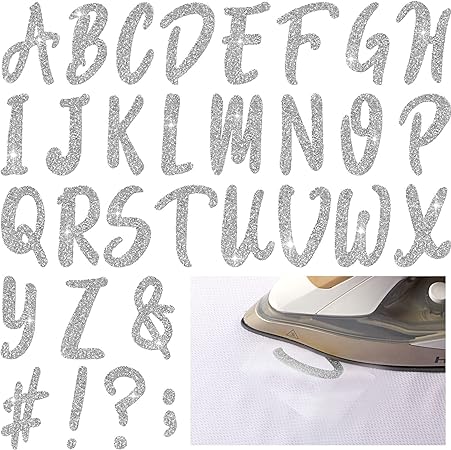 Outus 279 Pieces Graduation Iron on Letters 2 Inch A-Z Flock Letters Transfer Letters Christmas Stocking Letter Stickers Iron on Flocking Letters Alphabet for Graduation Cap Toppers (Glitter Silver)