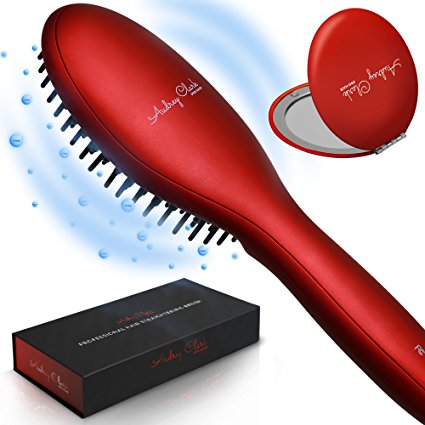 2017 Audrey Clark PRO HAIR Ionic Hair Straightener Brush v.2 – Full Set in a Premium Gift Box, Anti-Scald, Adjustable Temperatures w/ LCD Display – Anti-Static Technology to Reduce Frizz.