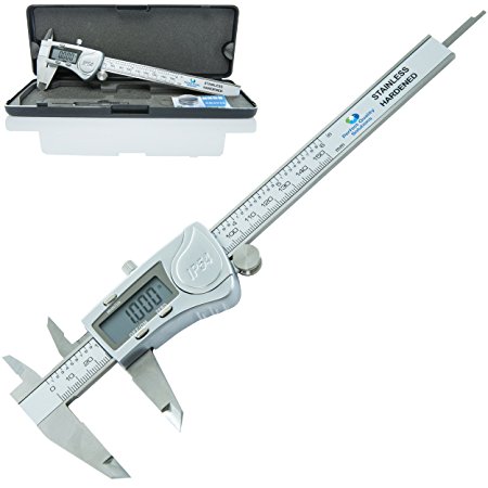 Digital Vernier Caliper IP54 Made of Hardened Stainless Steel by PQS Large LCD Screen-6"/150mm-Auto Off Provides Precision Measurement in Inches Metric and Fractions Easy to Read and Use