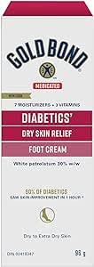 Gold Bond Medicated Diabetics' Dry Skin Relief Foot Cream, 96g Tube, Foot Cream for Dry Cracked Feet With 30% White Petrolatum, Vitamins A and E for Fast, Long-Lasting Dry Feet and Heels Relief