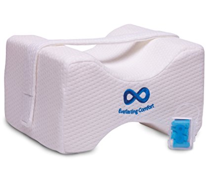 Everlasting Comfort 100% Memory Foam Knee Pillow with Fully Adjustable and Removable Strap (White)