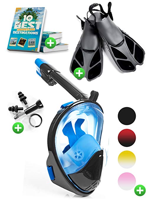 Take&Wear Snorkel Mask Full Face - Snorkel Set 180 Underwater - Snorkeling Set Diving Easy Breath - Snorkeling Mask for Men Women