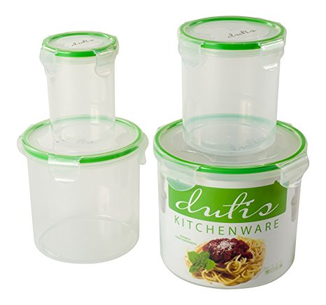 Microwave and Dishwasher Safe Plastic Food Storage Containers Set With Spill Proof Durable Locking System. Airtight & Watertight Lids Locks in Freshness & Keeps Food Safe, 4 Piece Set (Cylinder)