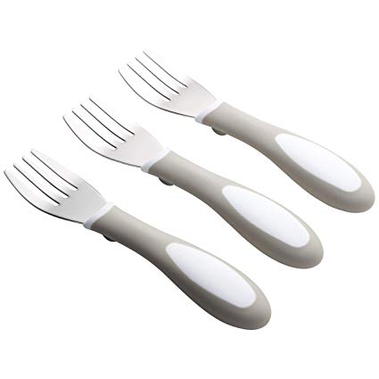 ECR4Kids My First Meal Pal Stainless Steel Forks - Safety Utensils for Toddler and Children - 3-Pack, White/Light Grey