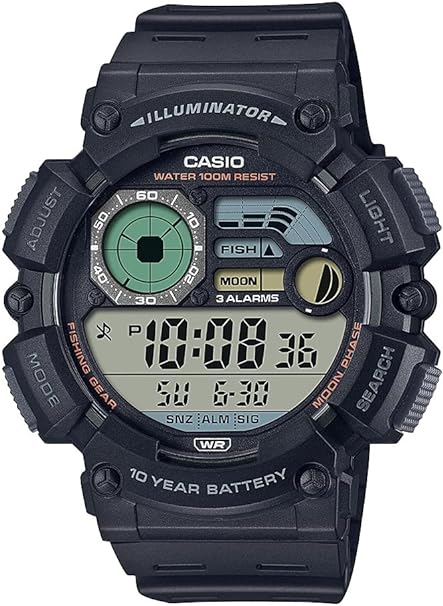 Casio Illuminator LED Light 10-Year Battery Dual-Time Moon Phase Fishing Level Watch WS-1500H-1AV