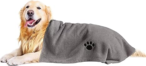 Puomue Microfiber Dog Towels for Drying Dogs, Super Absorbent and Soft Pet Grooming Towel, 40 Inch X 23.6 Inch, Perfect Dog Shower & Bath Supplies for Large, Medium or Small Dogs, Grey