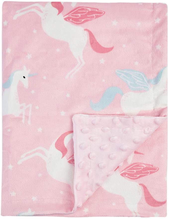 BORITAR Unicorn Baby Blanket for Girls Soft Minky with Double Layer Dotted Backing Ultra Soft and Cute Kids Blanket for Toddler Bed, 30 x 40 Inch Pink