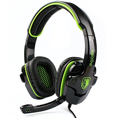 SADES SA708 3.5mm Surround Sound Stereo PC Gaming Headset Headband Gaming Headphones with Microphone Over-the-Ear Volume control(Green)