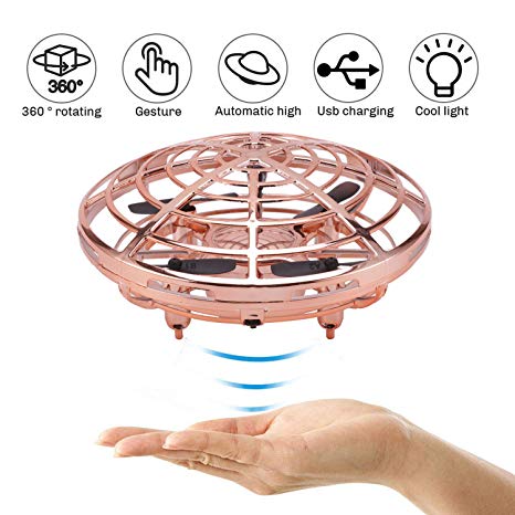 Bhbuy Mini Drone Infrared Induction Flying Toy for Kids Adults,Hand-Controlled Flying Ball,Quadcopter Aircraft 360° Rotating Helicopter Flying Ball,Christmas/Birthday Holiday Drone Toy Gift (Gold)