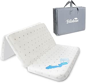 Biloban Trifold Pack and Play Mattress Topper 38" x 26", Playpen Mattress Pad Waterproof Breathable Soft Baby Foam, Pack and Play Mattress Pad with Removable Zippered Cover, Non-Slip, White