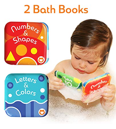 Baby Bath Books, Pack of 2 by Baby Bibi. Alphabet & Numbers Books. Safe, Waterproof and BPA-free. 3.5” x 3.5”