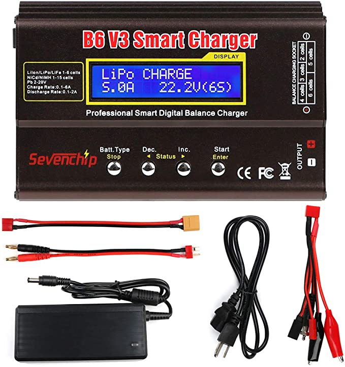 B6 V3 Lipo Battery Charger 80W 6A RC Battery Balance Discharger for LiPo Li-ion Life NiCd NiMH LiHV PB Rc Hobby Battery Balance Charger with AC Power Adapter