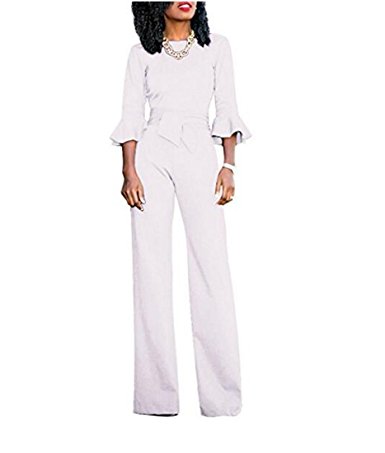 Chic-Lover Women's Long Sleeve High Waisted Wide Leg Long Pants Jumpsuits Romper With Belt