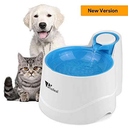 amzdeal Cat Water Fountain Pet Fountain Automatic Water Bowl Pet Water Dispenser with LED Light and Water Filters, Low Noise, 2 Liter/70 Ounces Blue