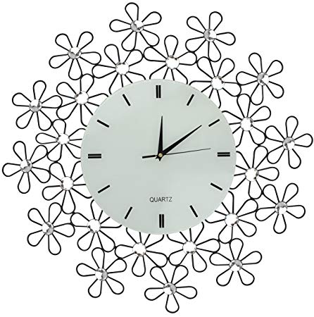 LuLu Decor, Daisy Lines Decorative Metal Wall Clock, Size 23.50", Modern Wall Clock, Silent Non-ticking, Quartz Movement, Perfect for Housewarming Gift (White)
