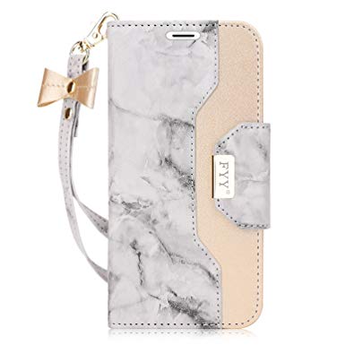 FYY Case for iPhone 8/iPhone 7, [RFID Blocking wallet] [Makeup Mirror] Premium PU Leather Wallet Case with Cosmetic Mirror and Bow-knotStrap for iPhone 7/8 Grey