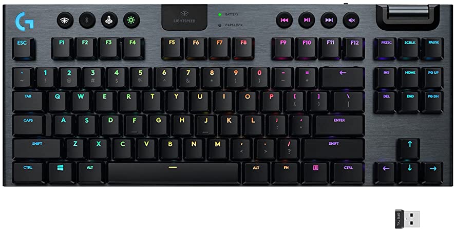 Logitech G G915 TKL Tenkeyless Lightspeed Wireless RGB Mechanical Gaming Keyboard, Carbon Tactile