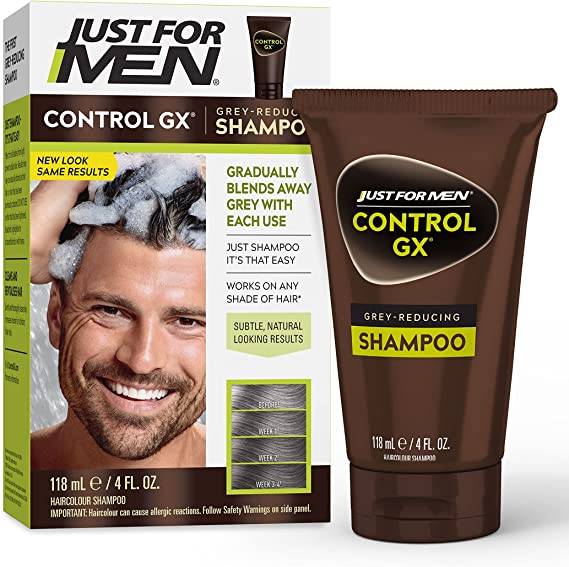 Just For Men Control GX Grey Reducing Shampoo, Gradual Hair Color for Stronger and Healthier Hair, 4 Fl Oz (Pack of 1) - Packaging May Vary