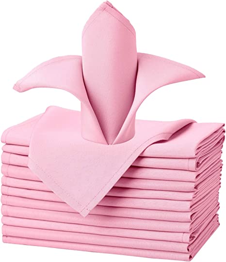 VEEYOO Cloth Napkins - 20 x 20 Inch Pink Dinner Napkin Set of 12, Soft Washable and Reusable Table Napkins for Holiday Dinner, Parties, Wedding and More