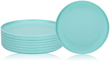 Unbreakable and Reusable 9.75-inch Plastic Dinner Plates, Set of 8 Teal, Microwave/Dishwasher Safe, BPA Free